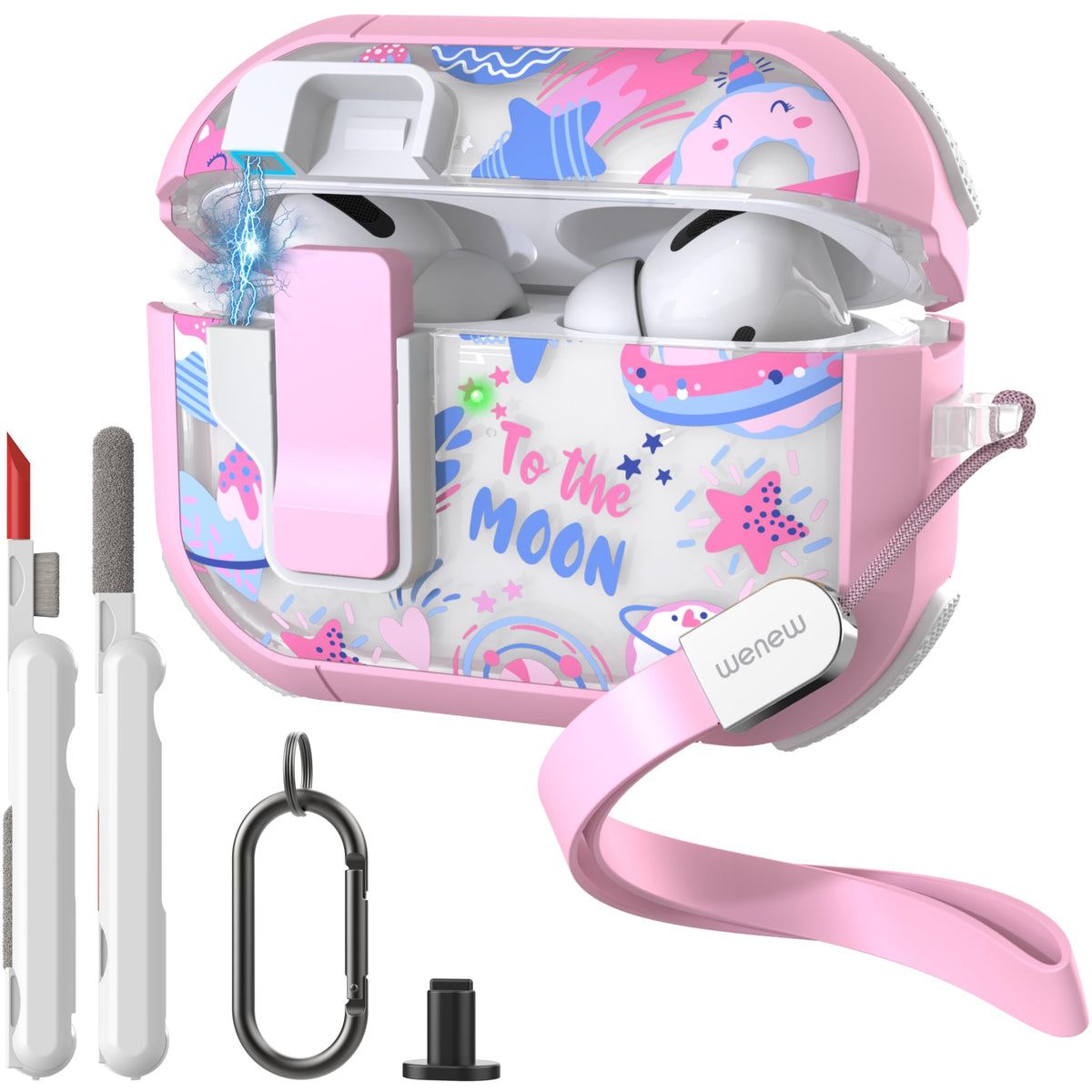 WENew AirPods Pro case, pink universe, full-body protection.