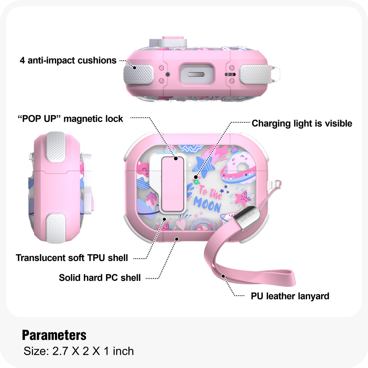 WENew AirPods Pro case; wireless charging compatible and LED light viewable.