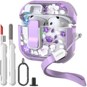 WENEW AirPods 4th purple flower case, front view, stylish protection for earbuds.