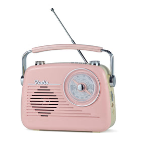 WENPZERAY D-216 portable radio front view showing compact design and pink finish.
