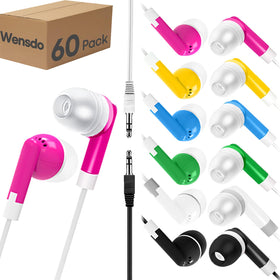 Wensdo 60-pack earbuds in mixed colors for classroom use