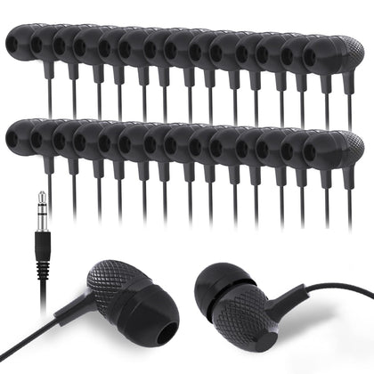 Wensdo bulk 100 pack earbuds in packaging, ideal for classrooms and group sharing.