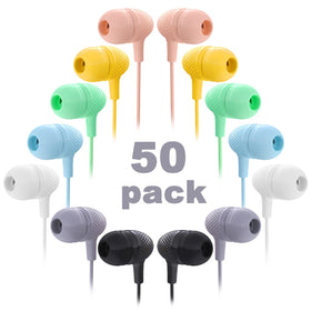 Wensdo bulk earbuds with 50-pack packaging for easy classroom distribution.