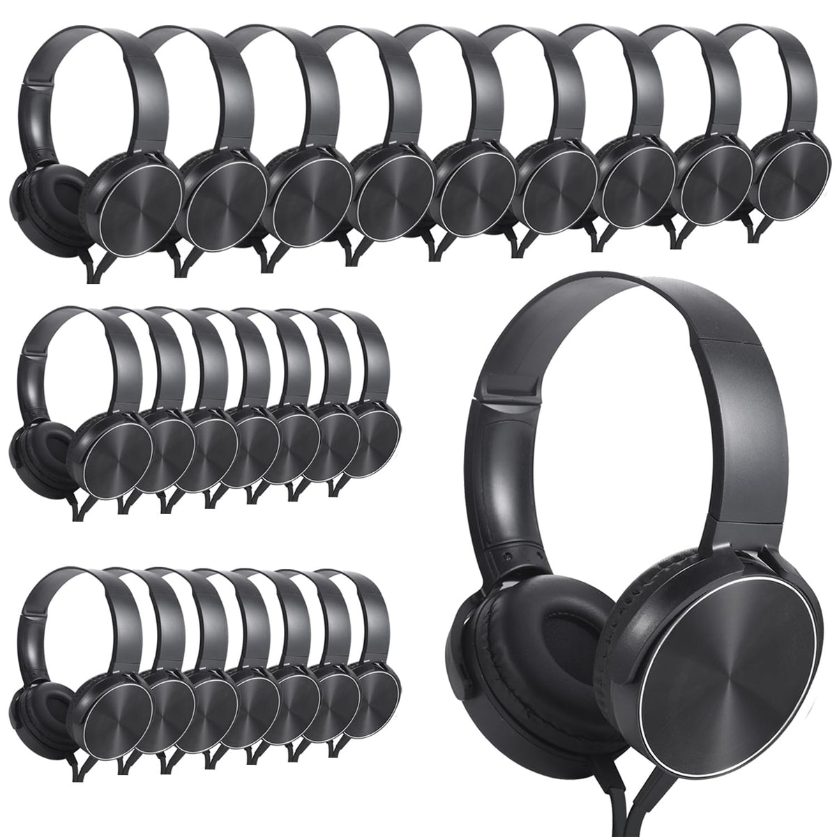 Wensdo bulk on-ear headphones 24-pack in classroom packaging