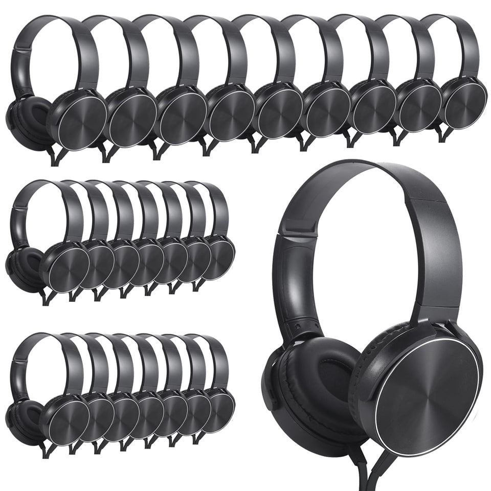 Wensdo bulk on-ear headphones 24-pack in classroom packaging