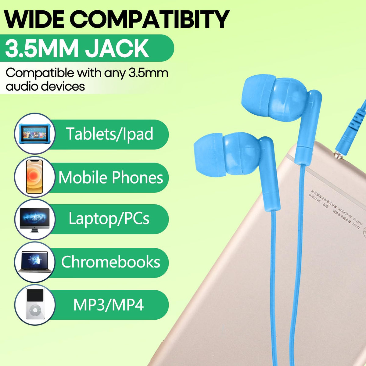 Wensdo earbuds 3.5mm jack plug-and-play for laptops and tablets