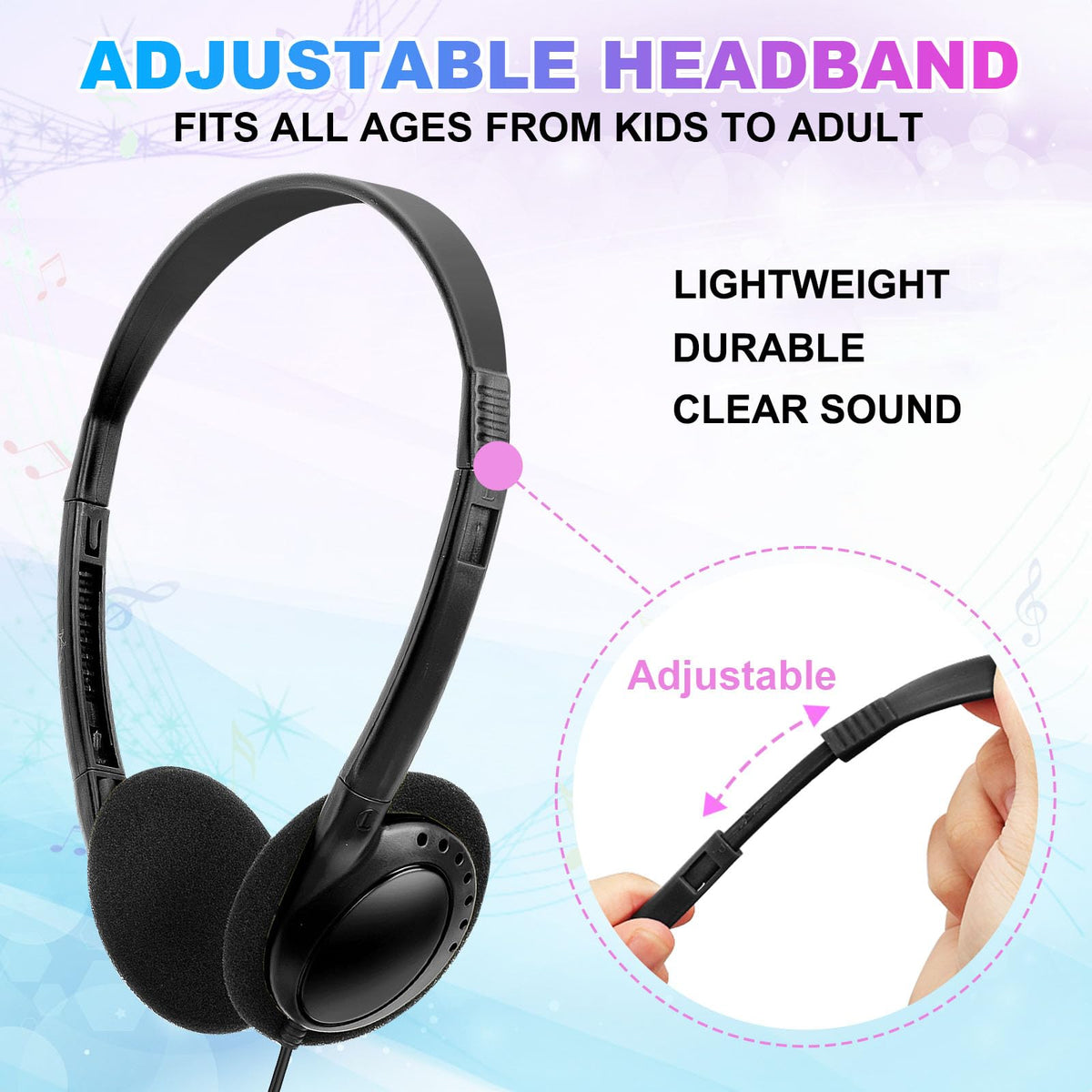 Wensdo HY103 on-ear headband adjusts to growing children.