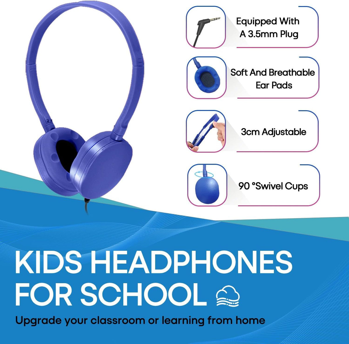 Wensdo HY104 kids headphones with soft ear cushions for comfort.
