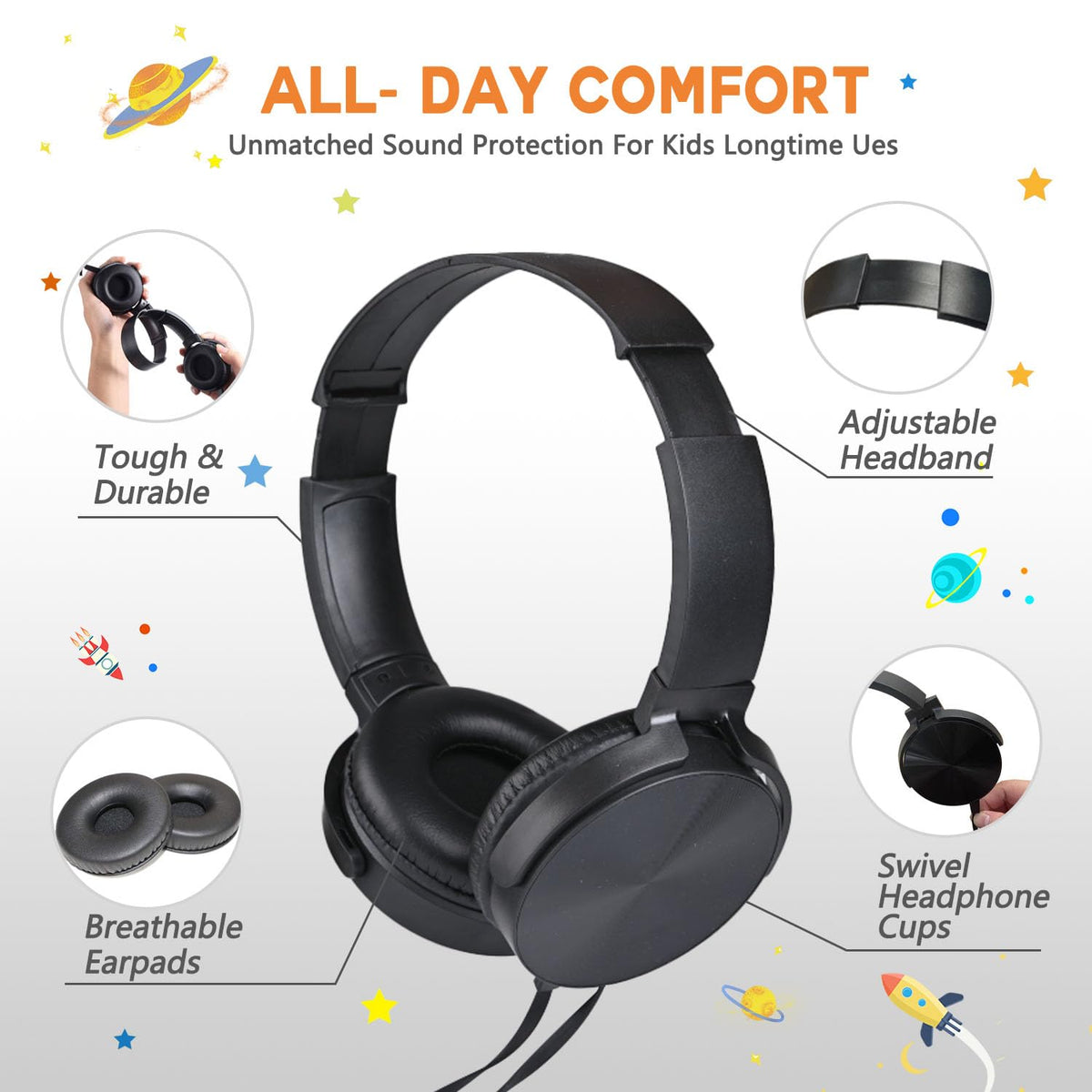 Wensdo detailed view of noodle-style 3.5mm cable emphasizing tangle resistance and strong construction