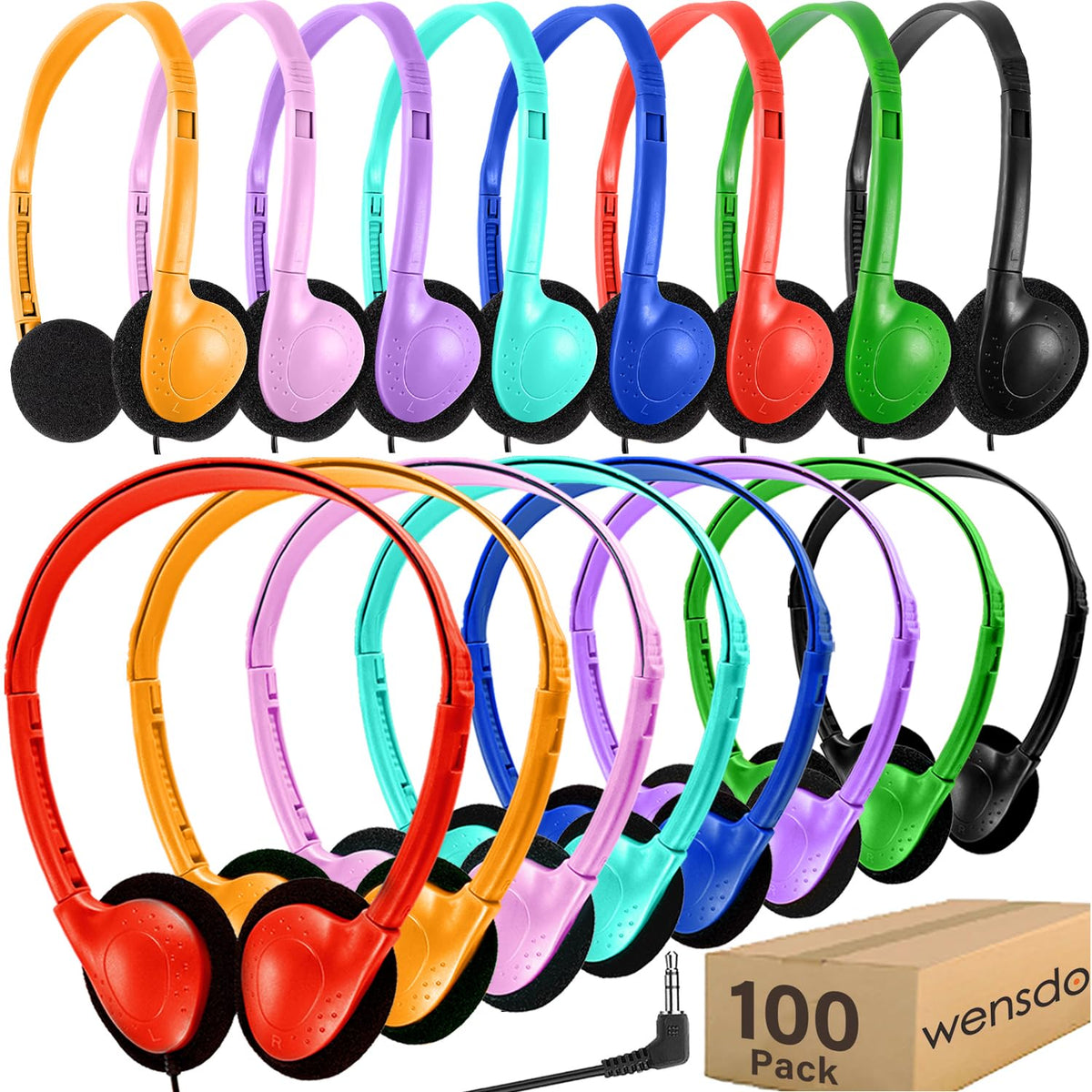 Wensdo HY857 headphones 100-pack for classrooms and remote learning.