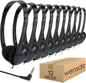 Wensdo HY857 kids headphones 12-pack, ideal for classroom distribution and listening.