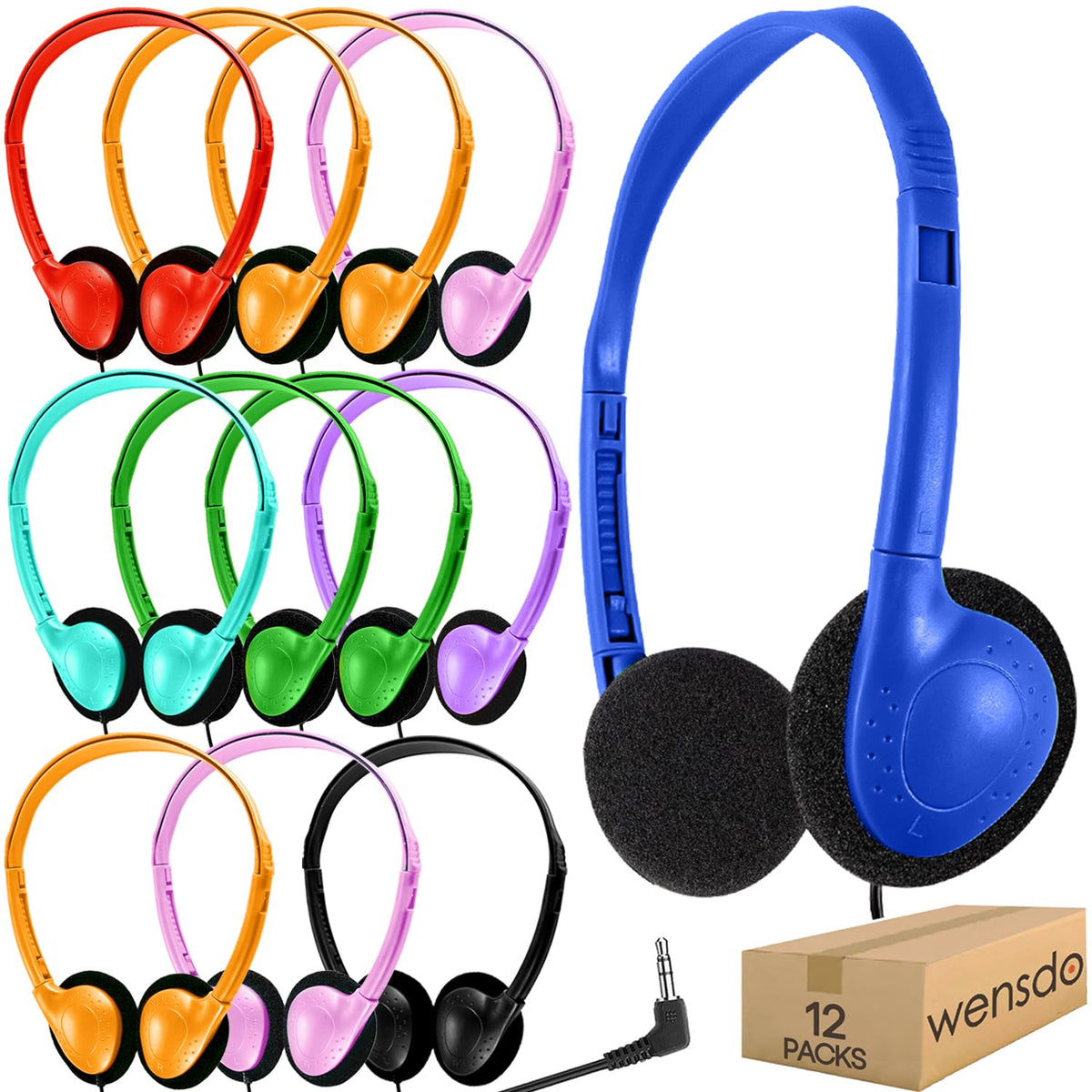 Wensdo HY857 kids headphones bulk pack in vibrant colors for classroom distribution