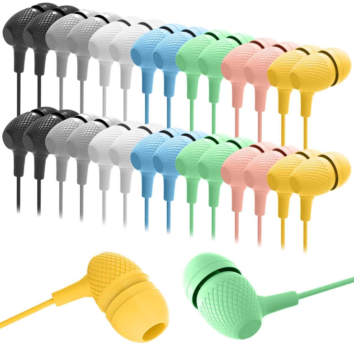 Wensdo Kids Earbuds bulk pack in macaron colors for schools