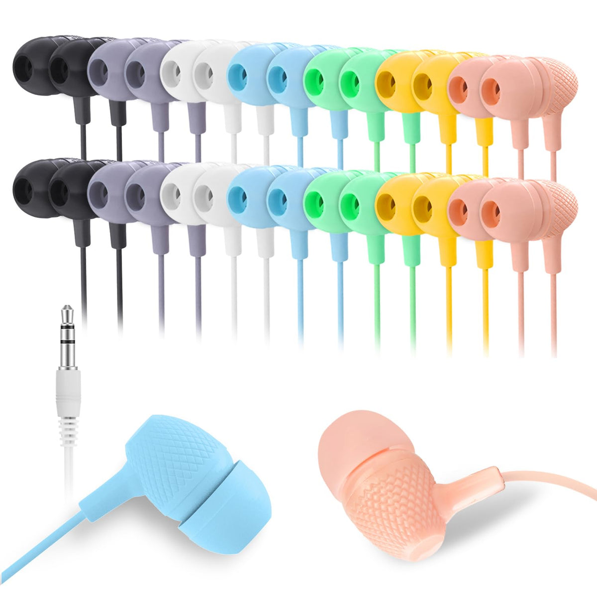 Wensdo Kids Earbuds macaron colors close-up, comfortable silicone tips for long wear.