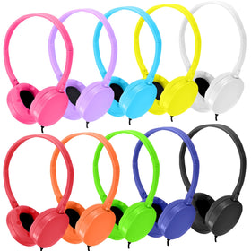 Wensdo kids headphones 10-pack multi-color for classroom distribution and group activities.