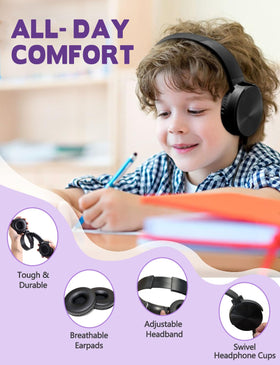 Wensdo Kids Headphones adjustable headband fits students of all sizes