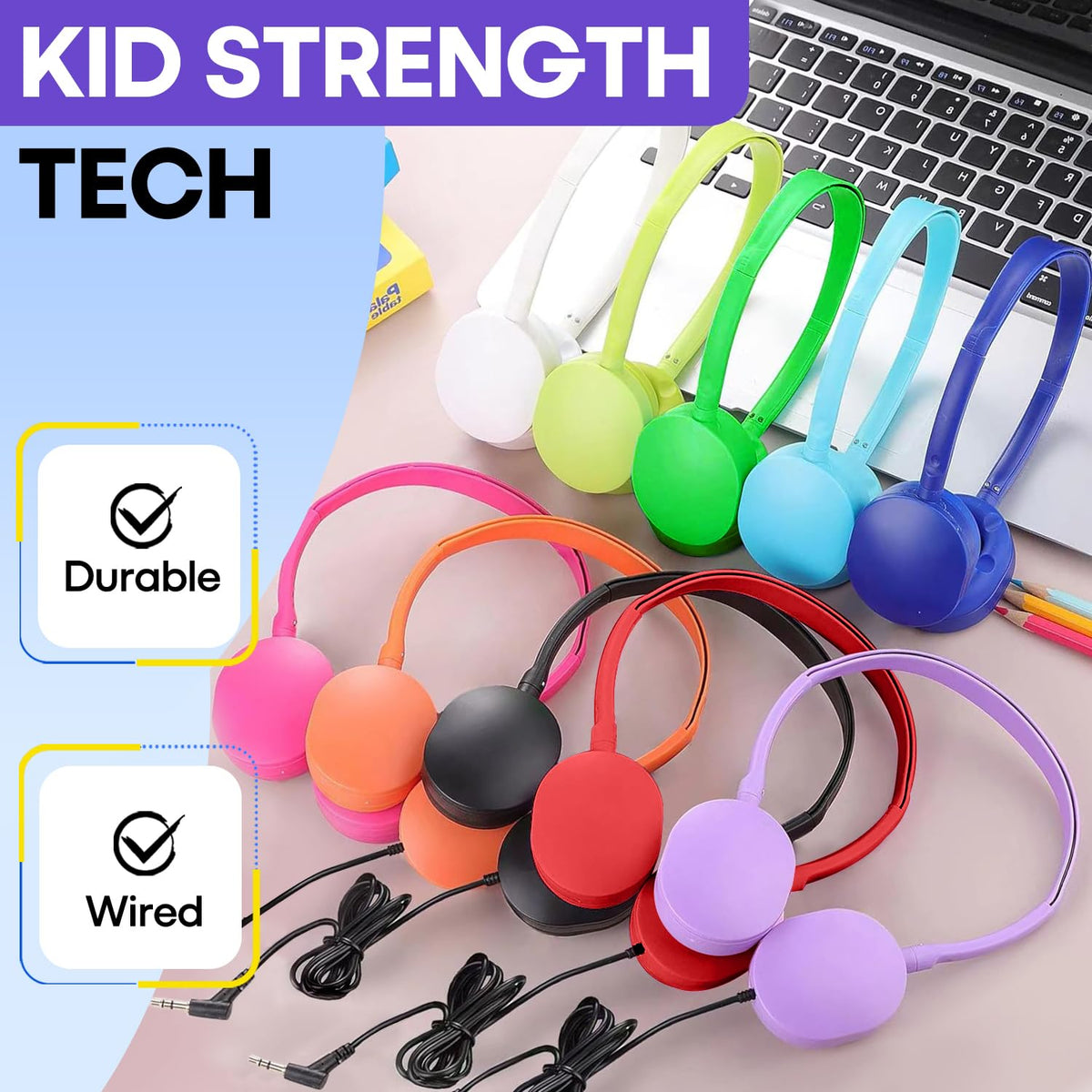 Wensdo kids headphones built from durable plastic endure daily classroom use.