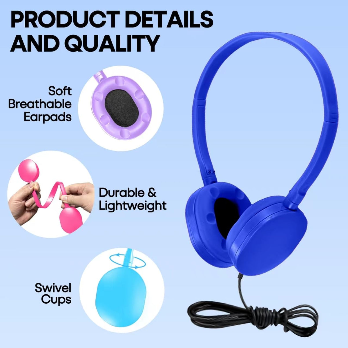 Wensdo kids headphones soft ear cushions offer gentle listening for long study sessions.