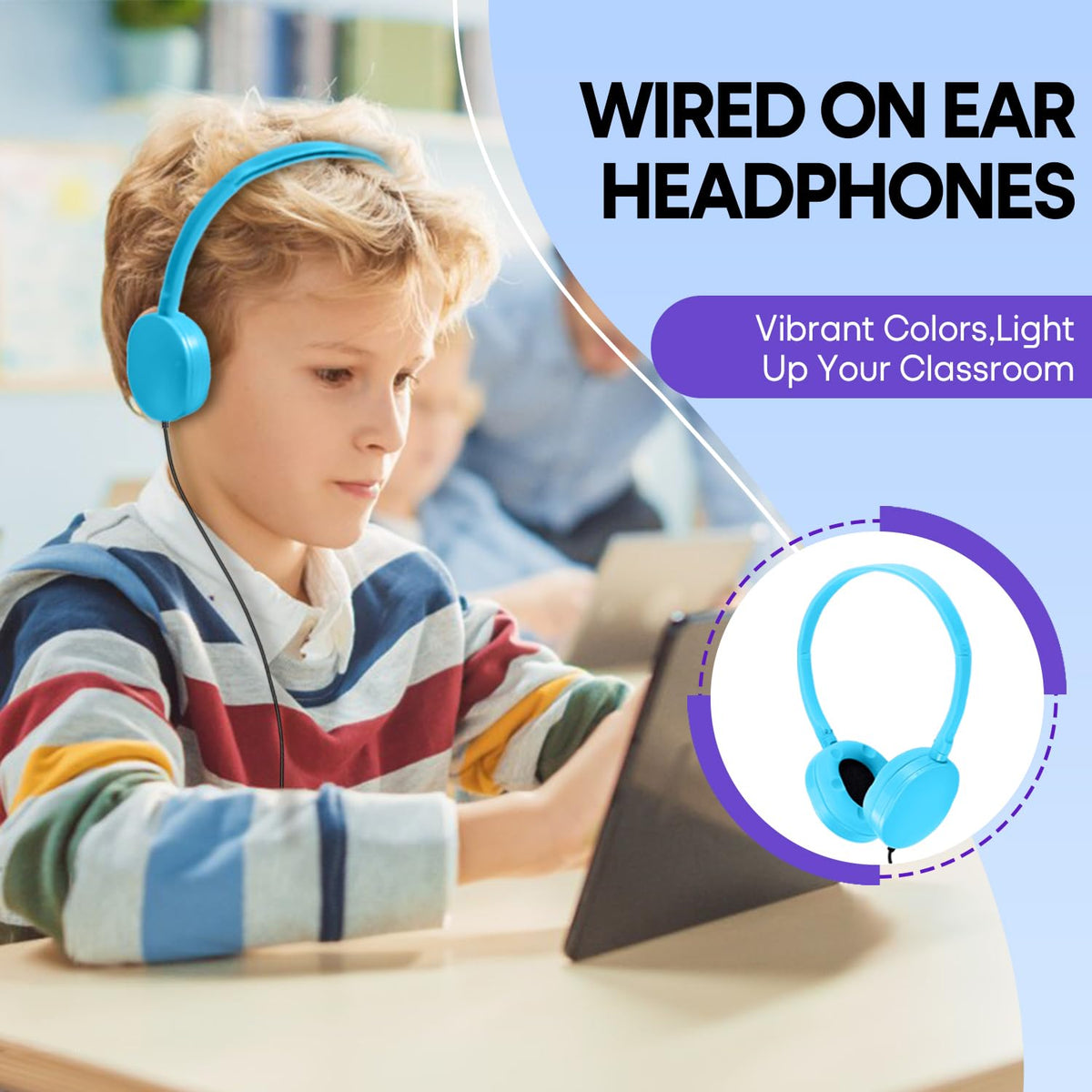 Wensdo kids headphones are classroom-ready with universal compatibility and a risk-free policy.