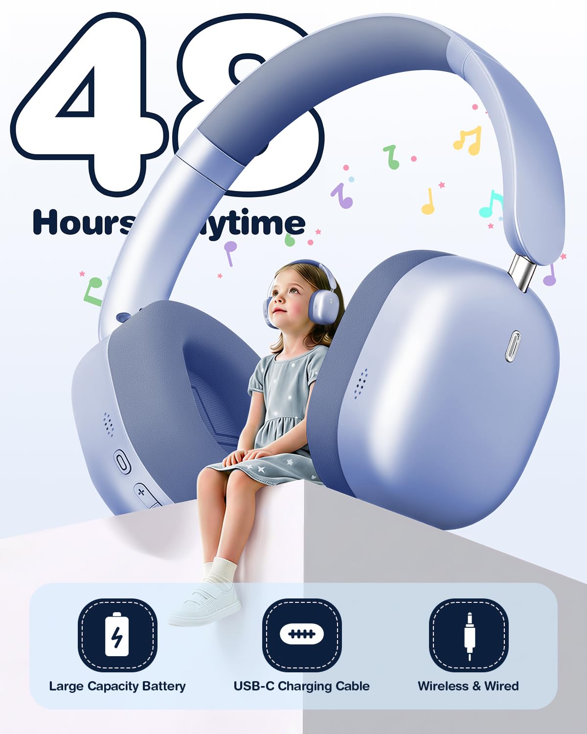 Wentronic kids headphones blue clear mic for online classes.