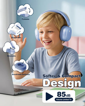 Wentronic kids headphones blue long battery life for all-day use.
