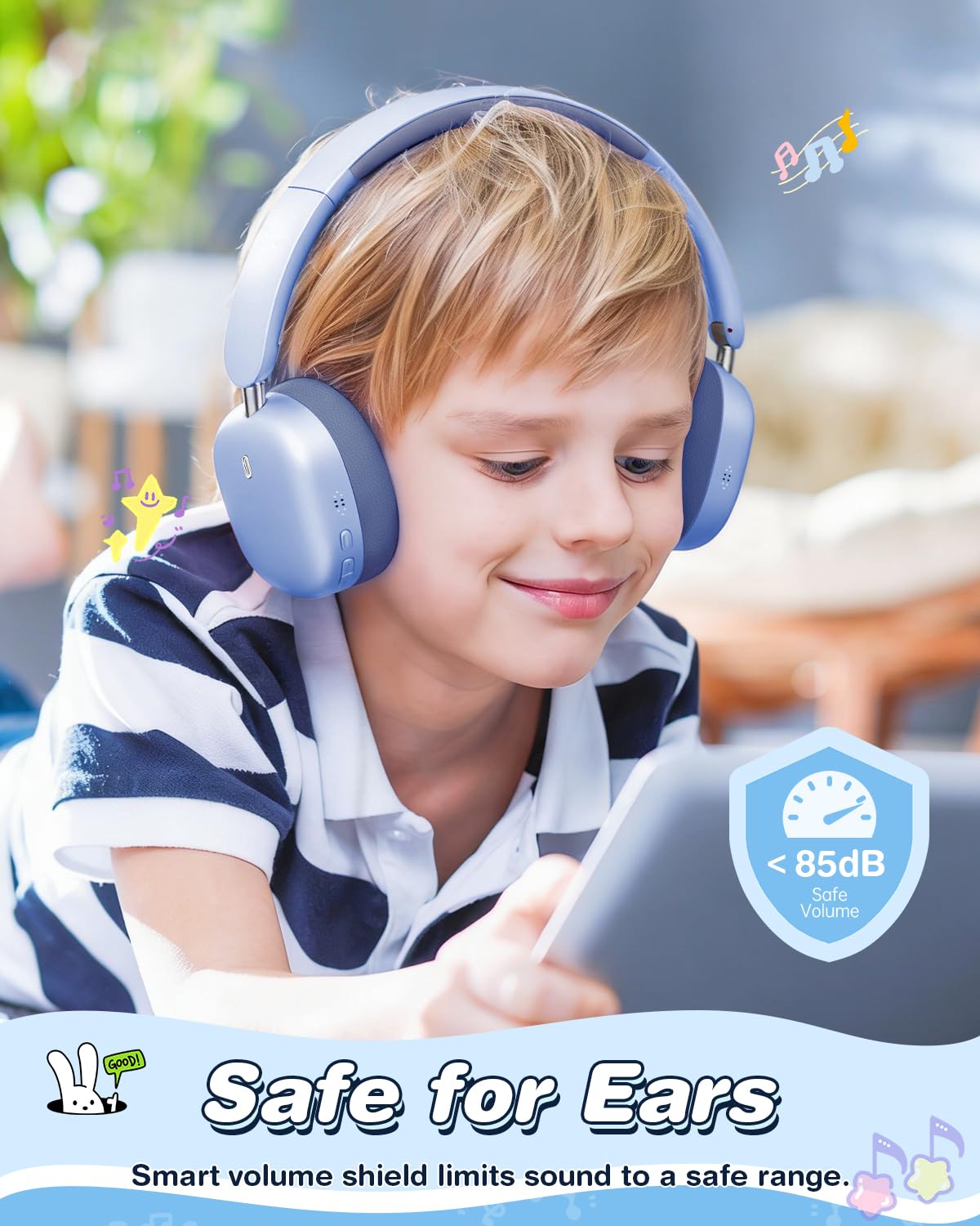 Wentronic kids headphones blue safe-volume limit for comfortable listening on the go.
