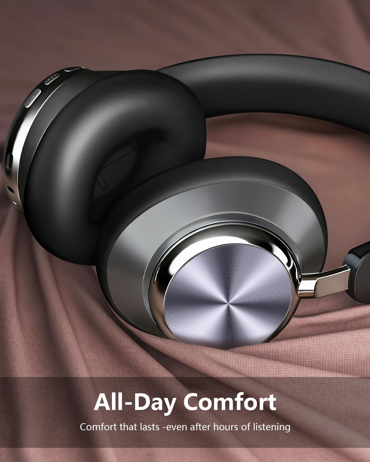 Wentronic Y03 left earcup controls visible, demonstrating easy on-head operation