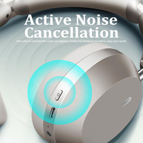 Wentronic Y04 headphones close-up on soft ear cushions for extended comfort.