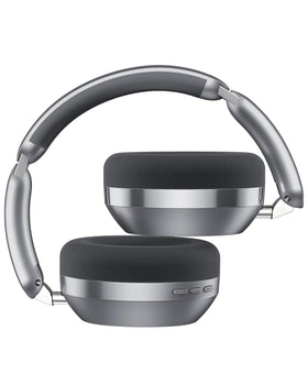 Wentronic Y04 headphones side profile in grey, slim travel-friendly silhouette.