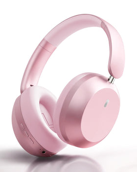 Wentronic Y05 pink over-ear headphones viewed from the side for immersive listening on the go
