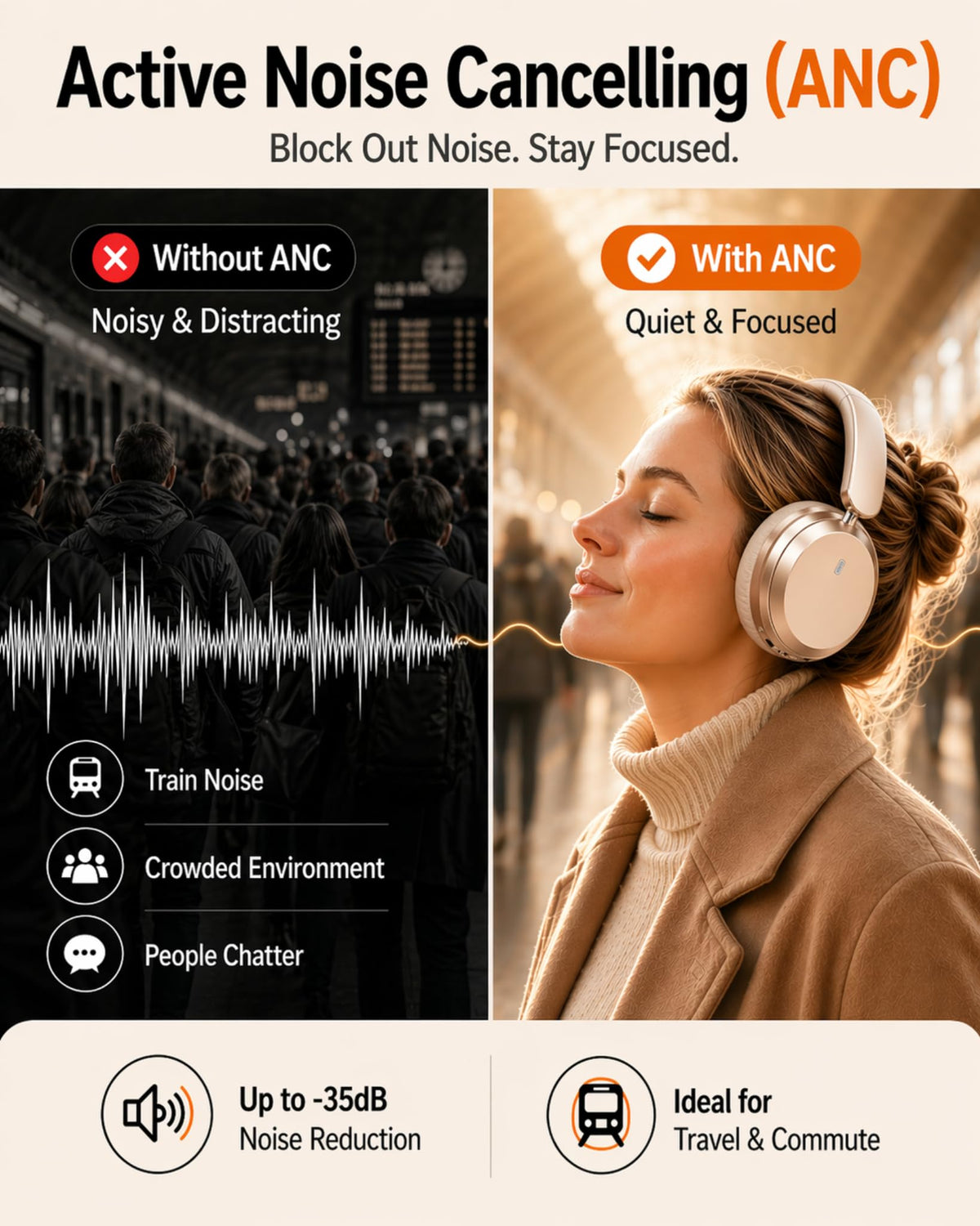 Wentronic Y05 wireless headphones with soft cushions for comfortable all-day wear.