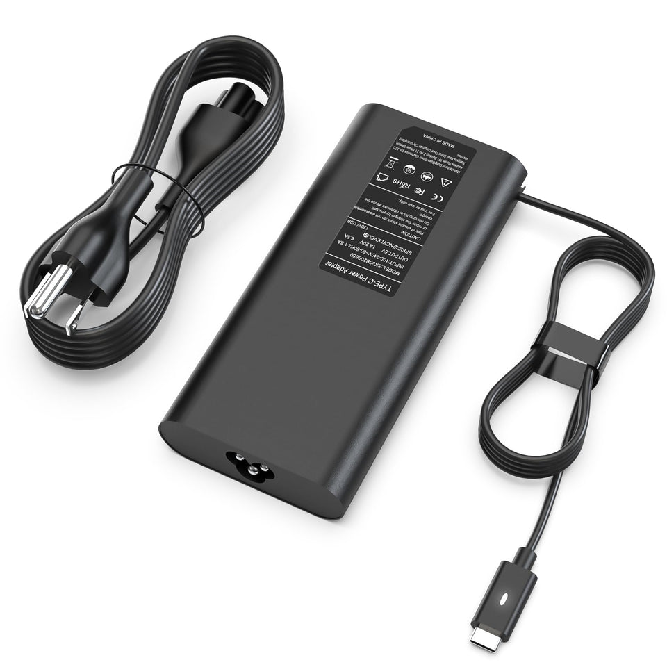 WENYAA 130W USB-C laptop charger front view showing compact design and versatility.
