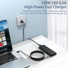 WENYAA 130W USB-C charger side view highlighting slim profile for travel.
