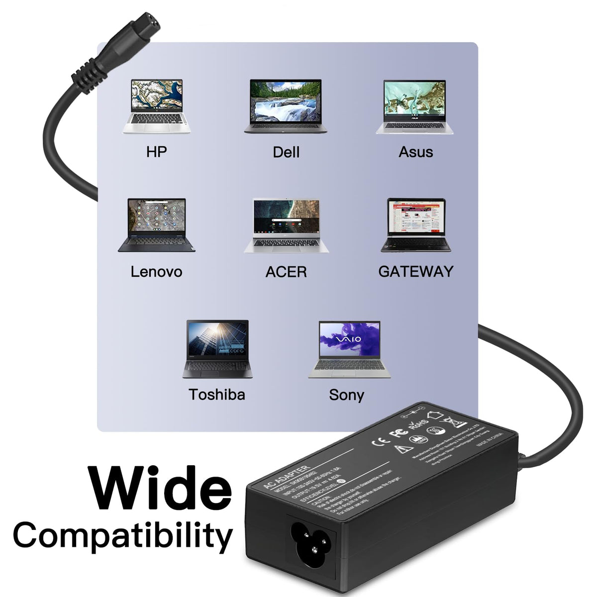 WENYAA 90W output delivers reliable notebook power when needed.