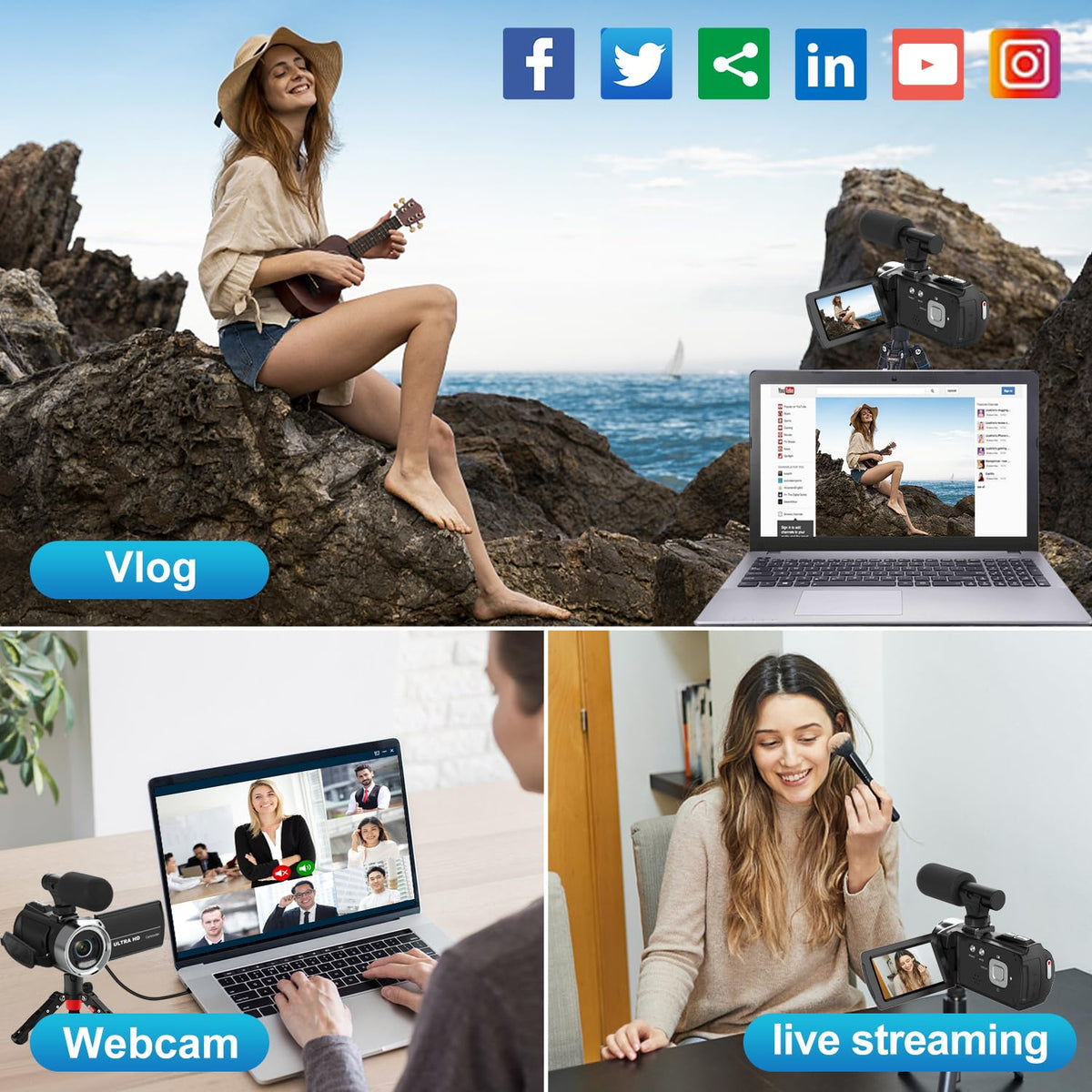 Weochi rotated 270-degree screen demonstrating flexible selfie framing