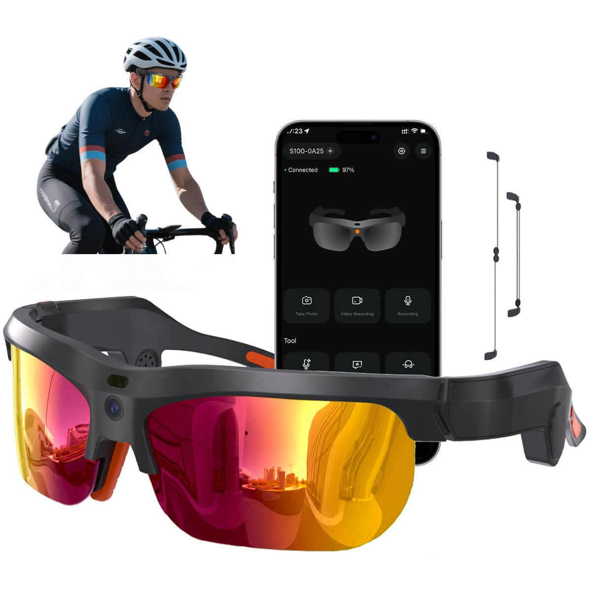 Wepmous smart cycling glasses with 20MP camera capture crisp road footage.