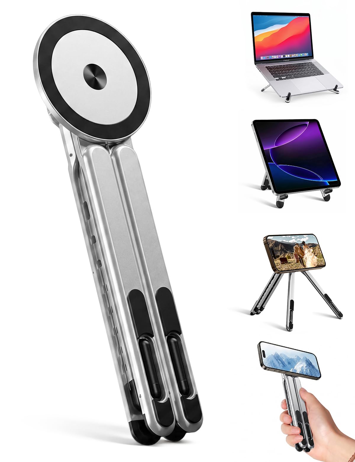 Werfami foldable laptop stand demonstrates ultra-compact portability for on-the-go work.