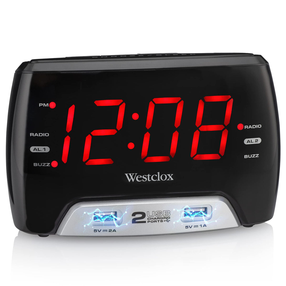 Westclox large red LED display for easy bedside viewing day or night.