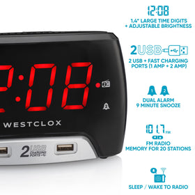 Westclox black finish brings modern bedside style to any room.