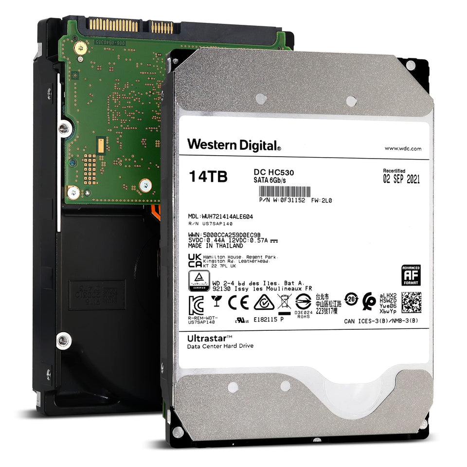 Western Digital Ultrastar DC HC530 14TB front view for durable enterprise storage.