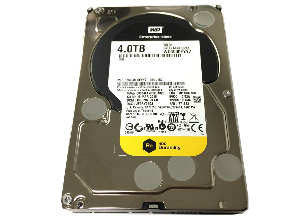 WD4000FYYZ enterprise drive label highlighting reliability and capacity