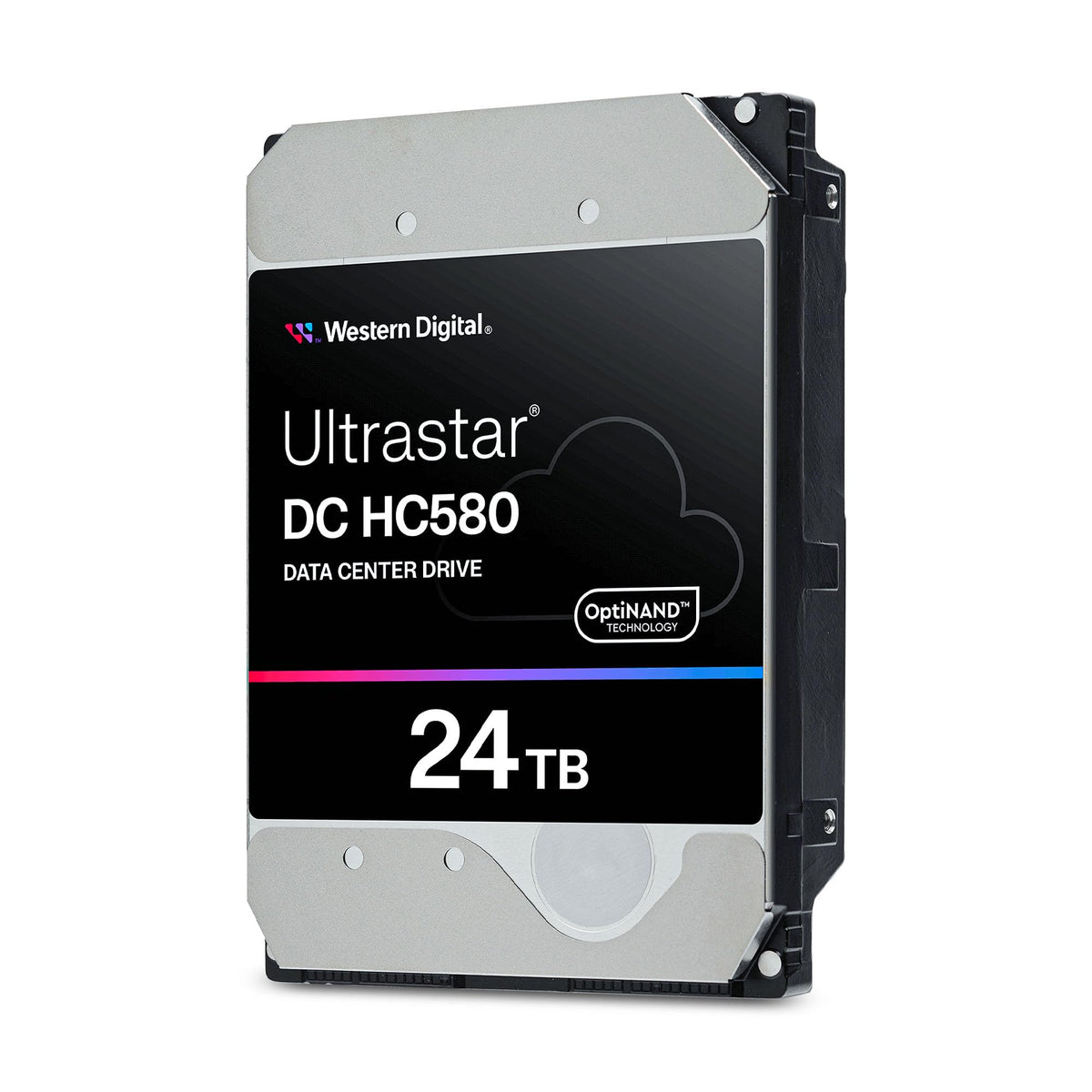 Western Digital Ultrastar DC HC580 front view highlights its 24TB capacity for data centers.