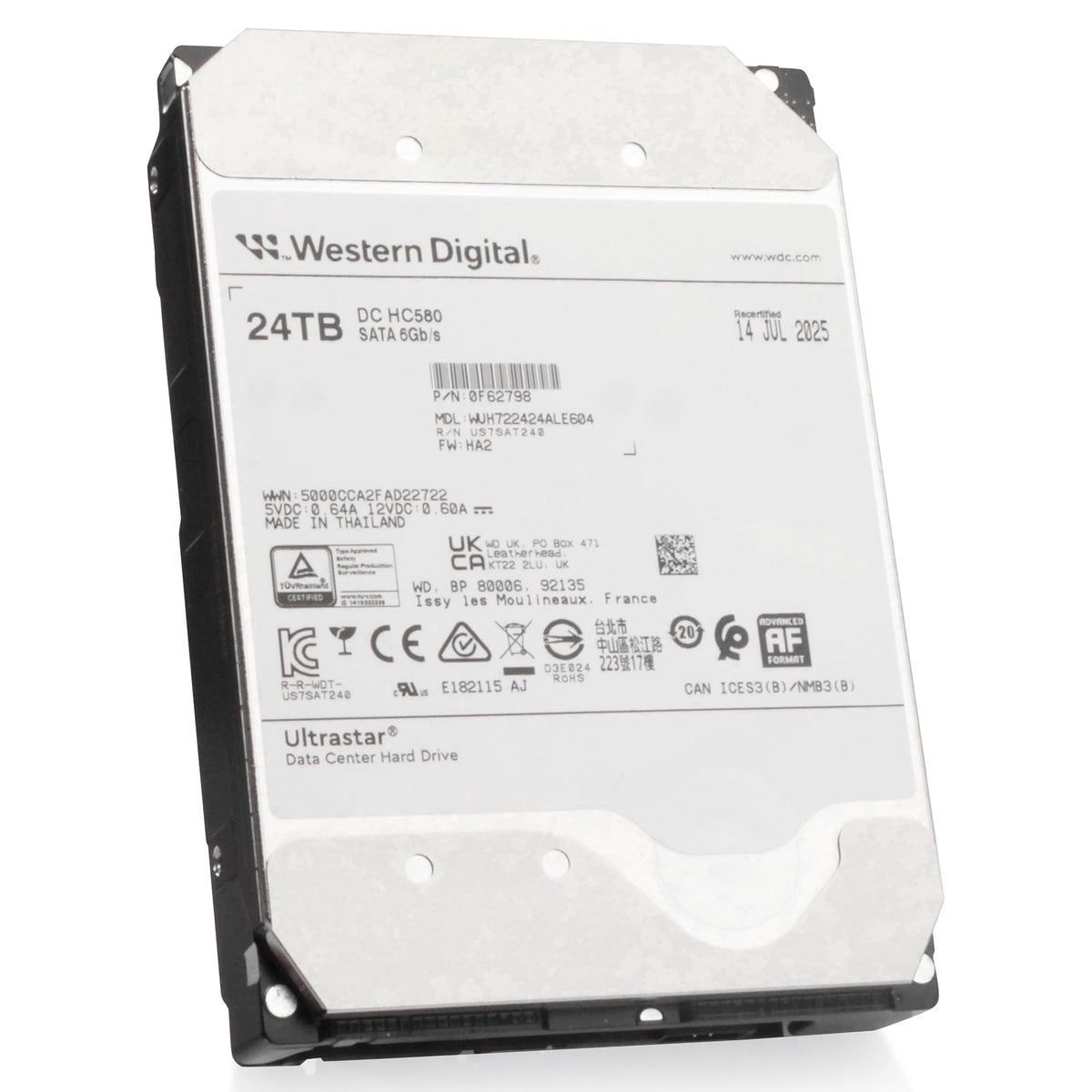 Western Digital Ultrastar DC HC580 serial inscription aids fleet tracking and asset management.