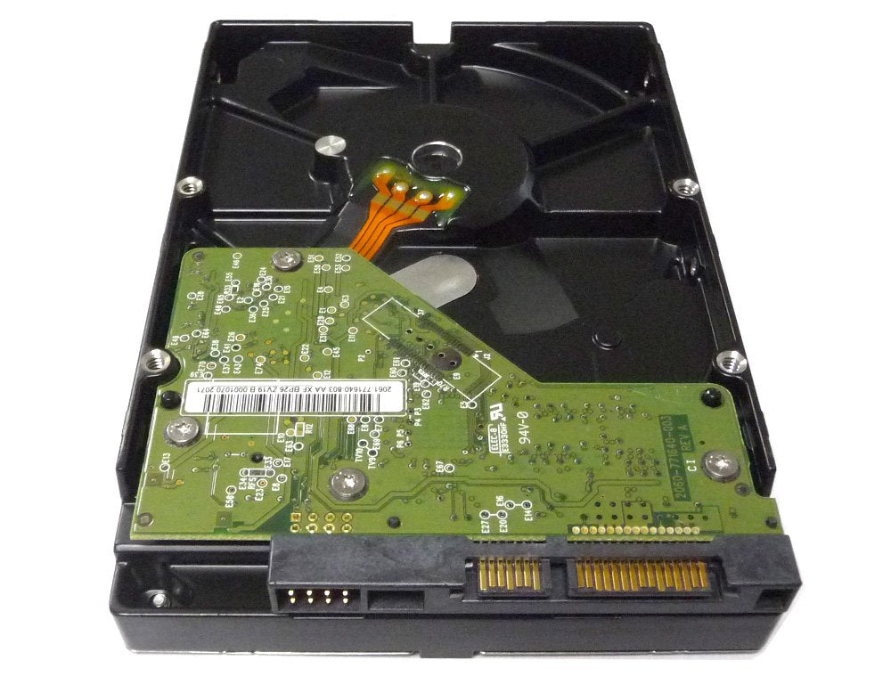 Western Digital WD5000AVDS PCB and cache detail showing 32MB buffer efficiency