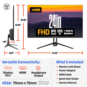 Westinghouse 24in gaming monitor HDR with high contrast for vivid details.