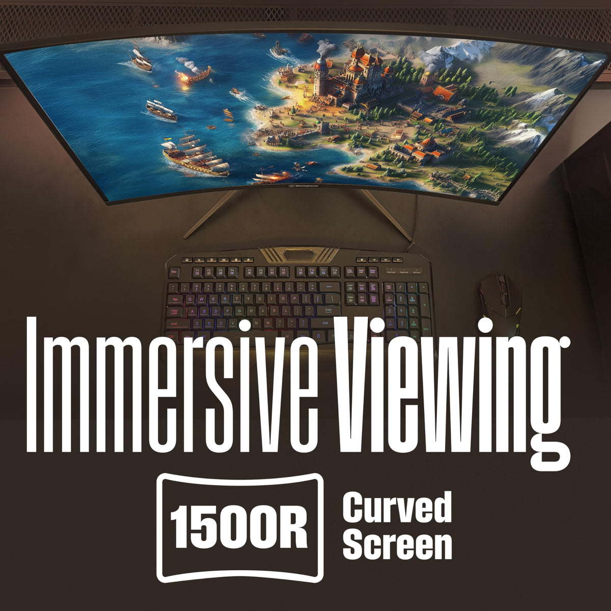 Westinghouse 27-inch curved gaming monitor with 118% sRGB for vibrant color.