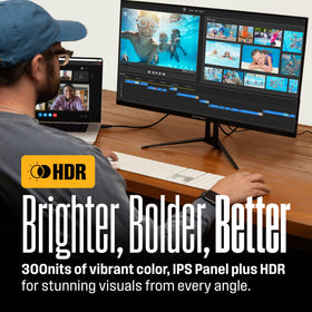 Westinghouse 27-inch monitor ports and stand show easy cable management and stable placement.