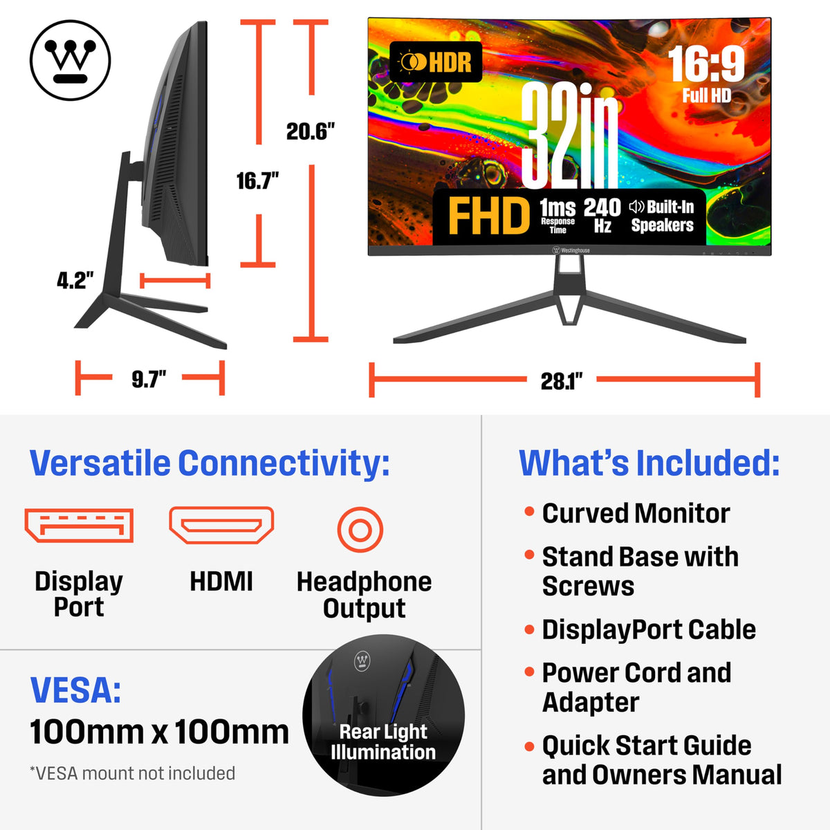 Westinghouse monitor with built-in speakers for easy game audio