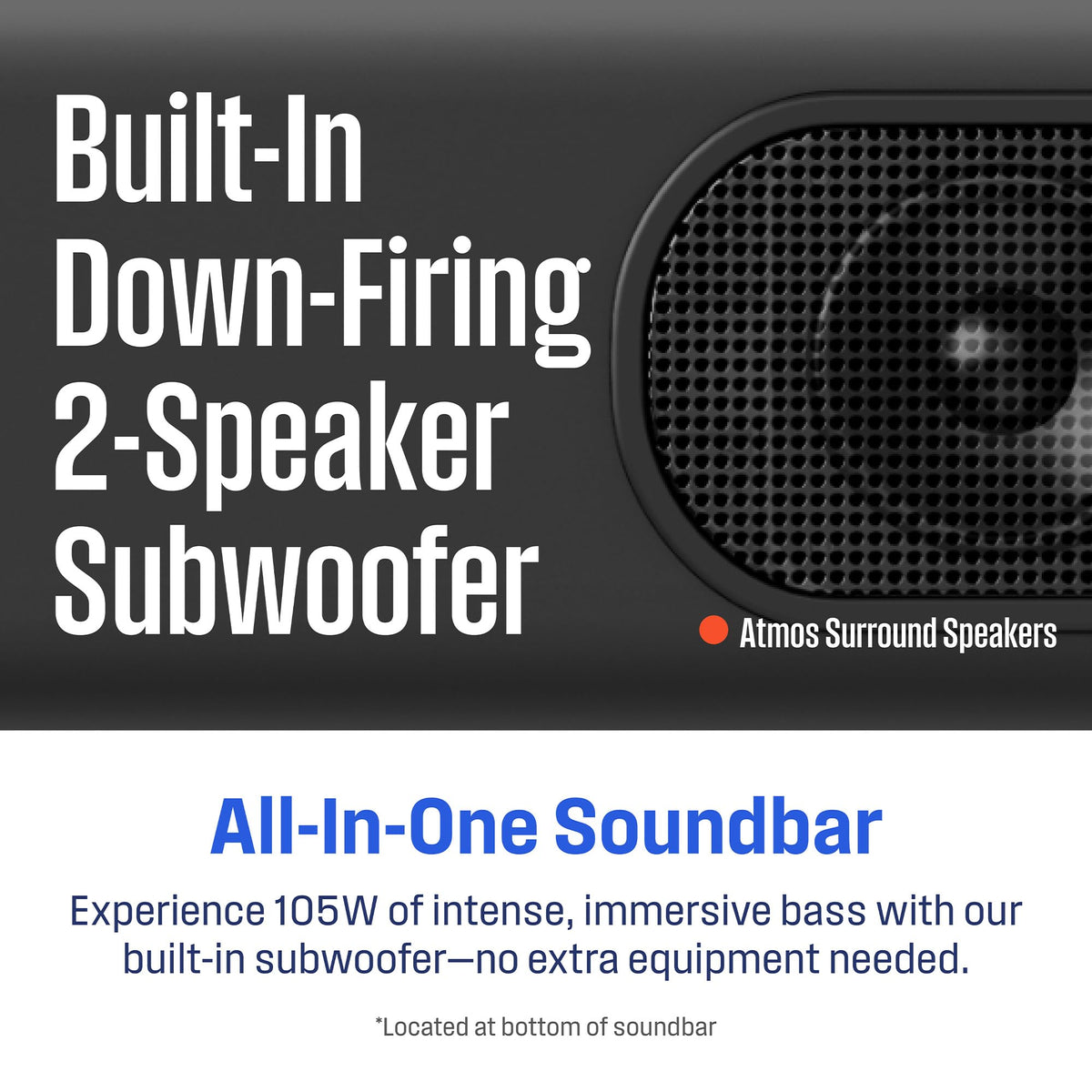 Westinghouse built-in subwoofer delivers punchy bass without extra components.