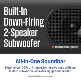 Westinghouse built-in subwoofer delivers punchy bass without extra components.